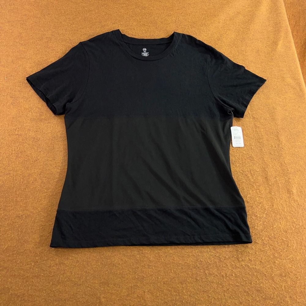 Harbor Bay Mens 3XL Black Panelled Mixed Media Crew Neck T-Shirt NWT